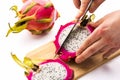 First Cut Through One Half Of A Pitaya Royalty Free Stock Photo